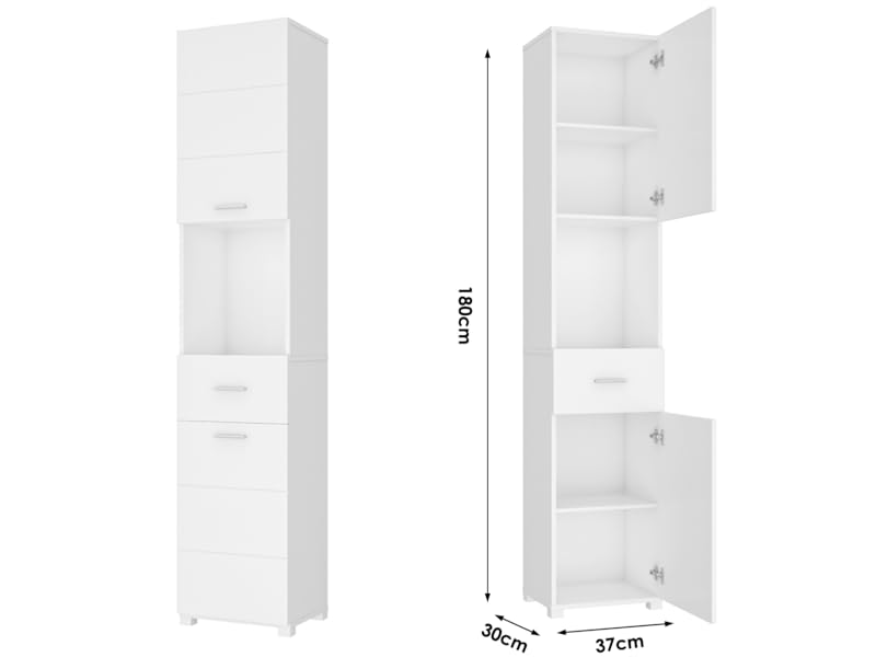 Homfa White Bathroom Storage Cabinet with Doors and Shelves, Modern Wood Style