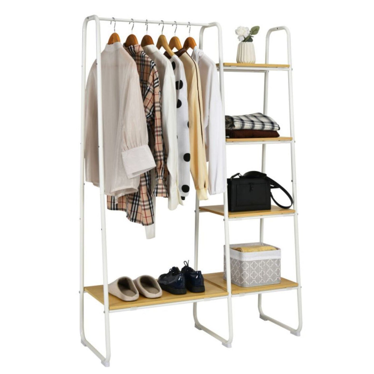 Clothes Rack Storage Hanging Bar White