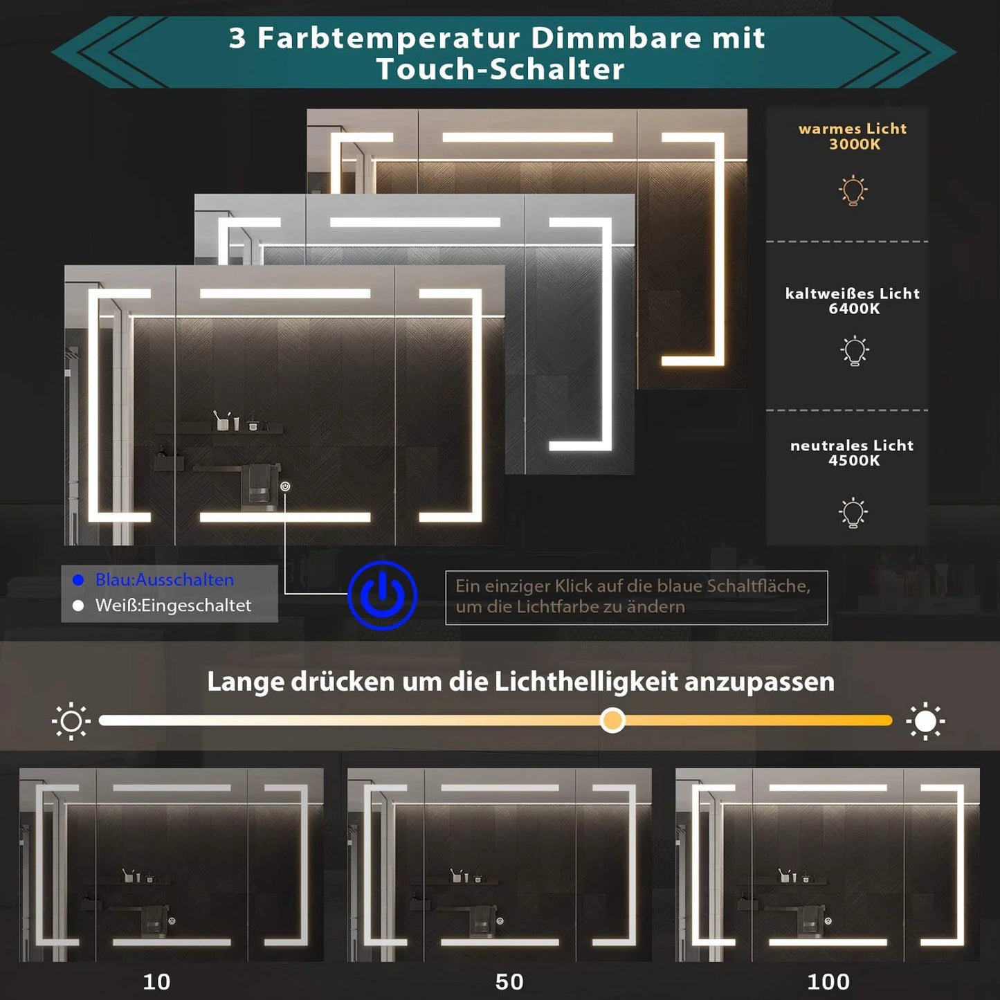 Bathroom Mirror Cabinet with LED Lighting and Socket