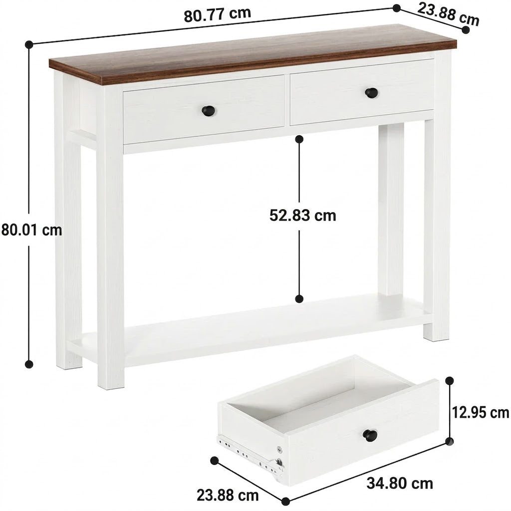 Console Table with 2 Wood Drawers & Charging Station HE-NCFCTSFBZ-32 BLACK