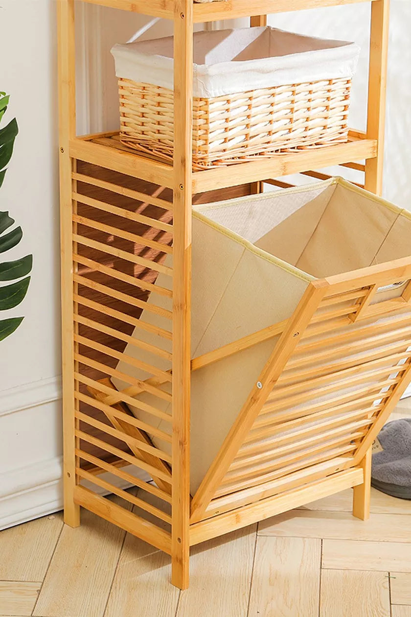 Bamboo Laundry Hamper Basket with Liner Bag Storage