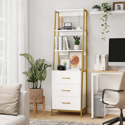 HOCSOK Bookcase Ladder Shelves+Drawers