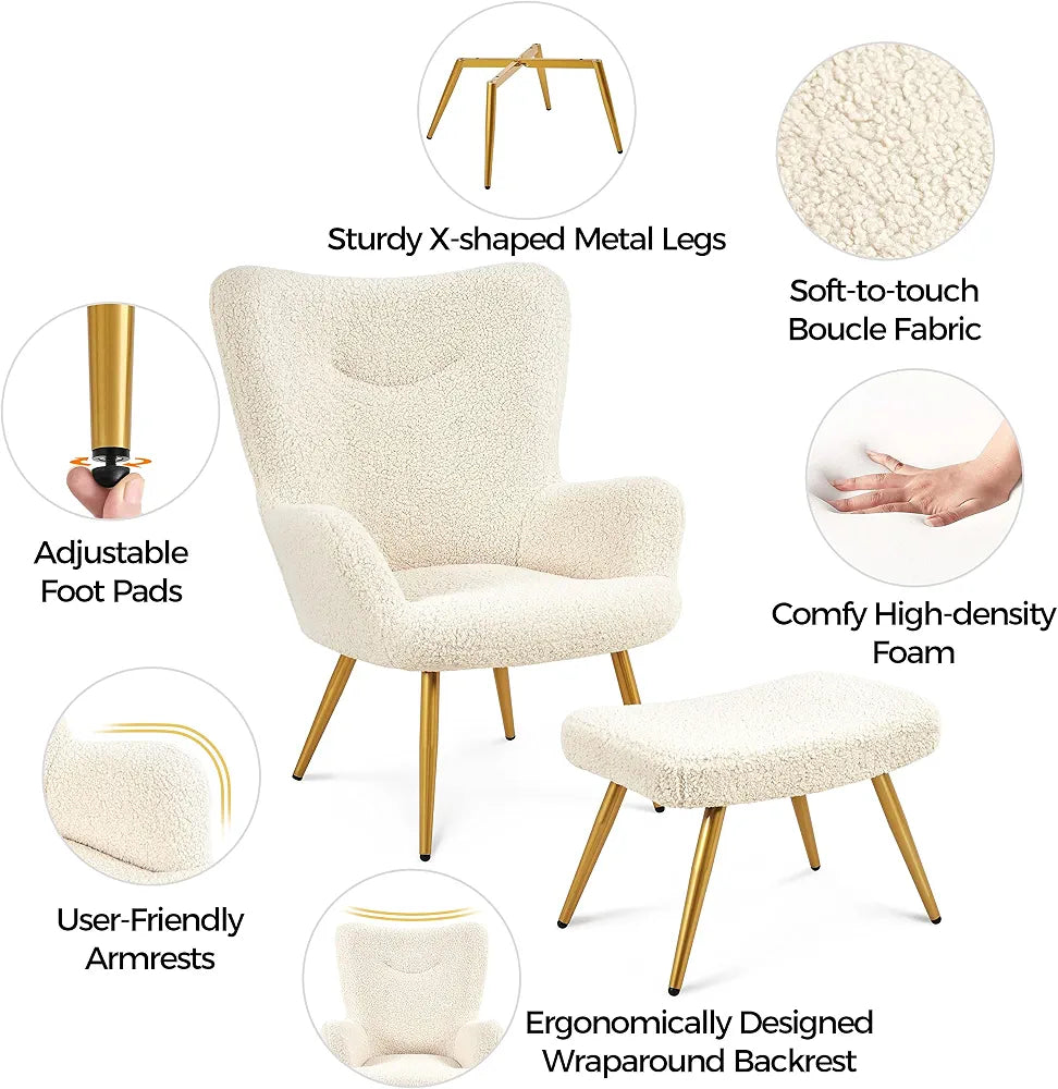 Yaheetech Teddy Chair with Footstool