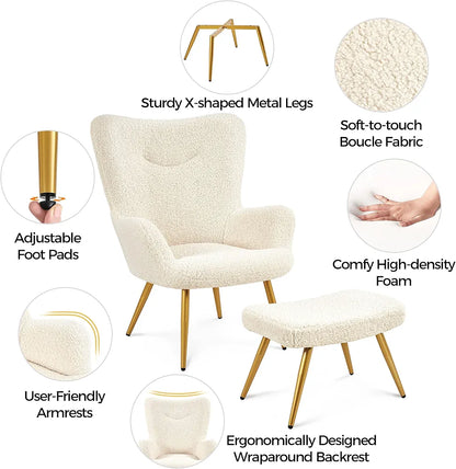 Yaheetech Teddy Chair with Footstool