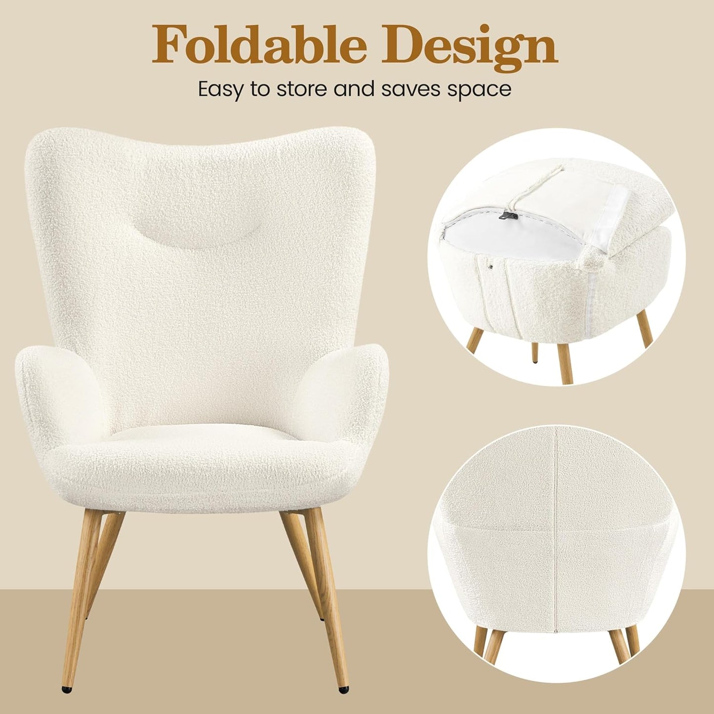 Yaheetech Modern Armchair Sherpa Fabric