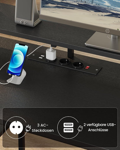 Computer Desk, Gaming Desk with LED Lights & Outlets