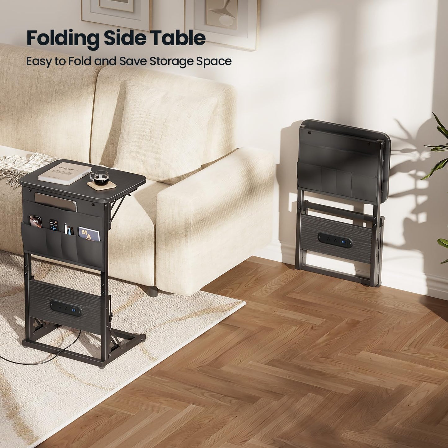 HLDIRECT Foldable C-Shaped Side Table