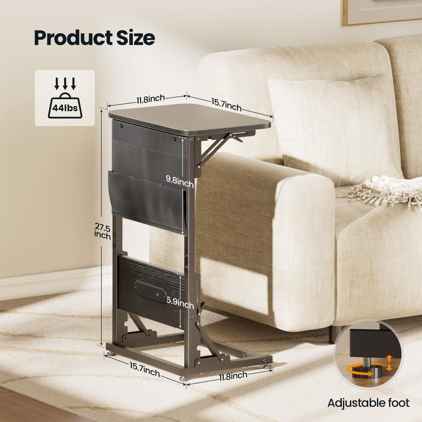 HLDIRECT Foldable C-Shaped Side Table