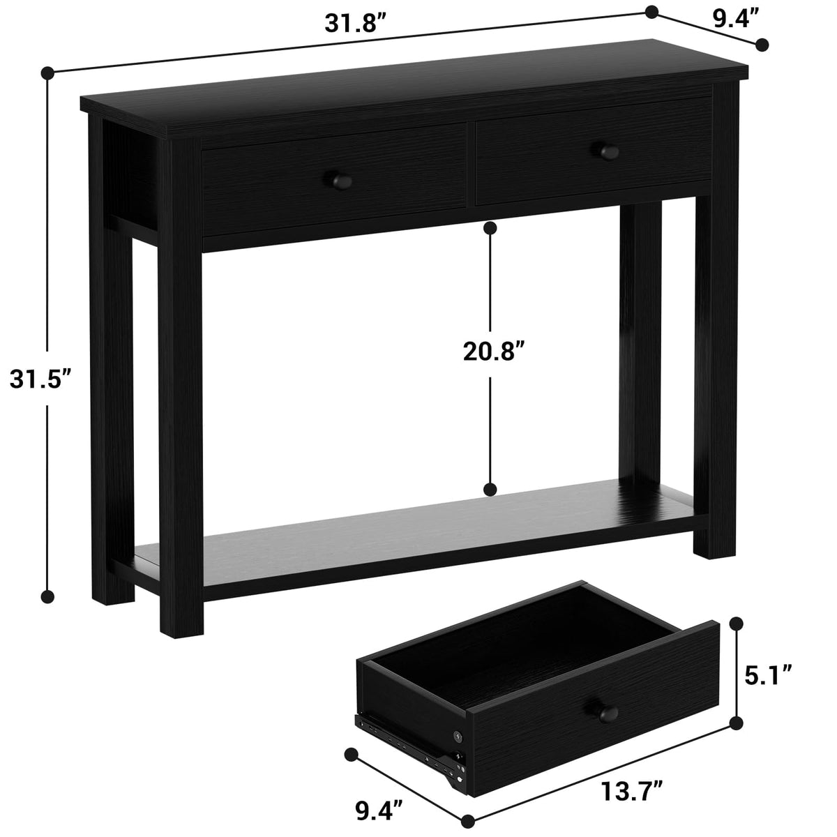 Console Table with 2 Wood Drawers HE-NCFCTSFBZ-32 BLACK