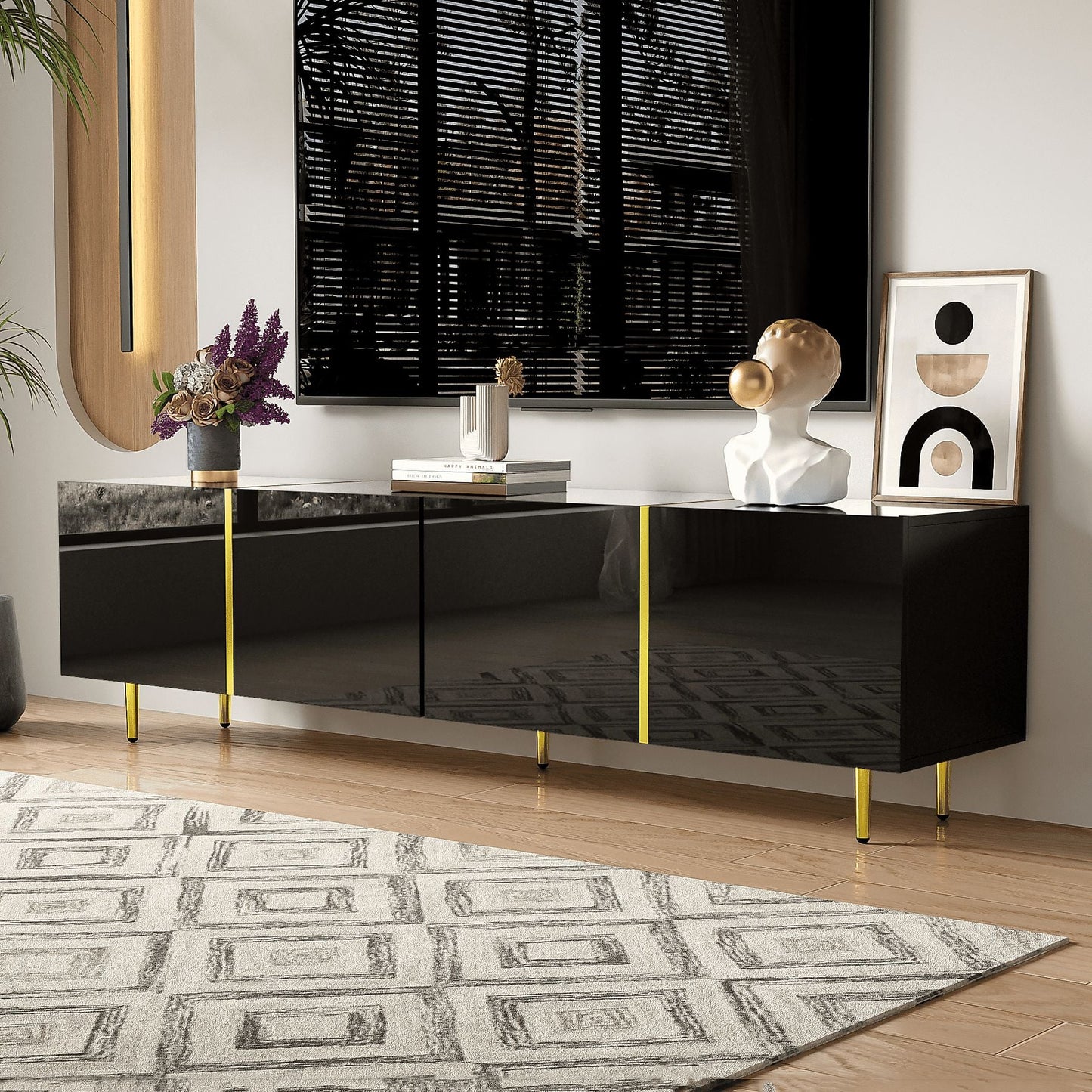 MURUL Mobile TV Stand Black Gold