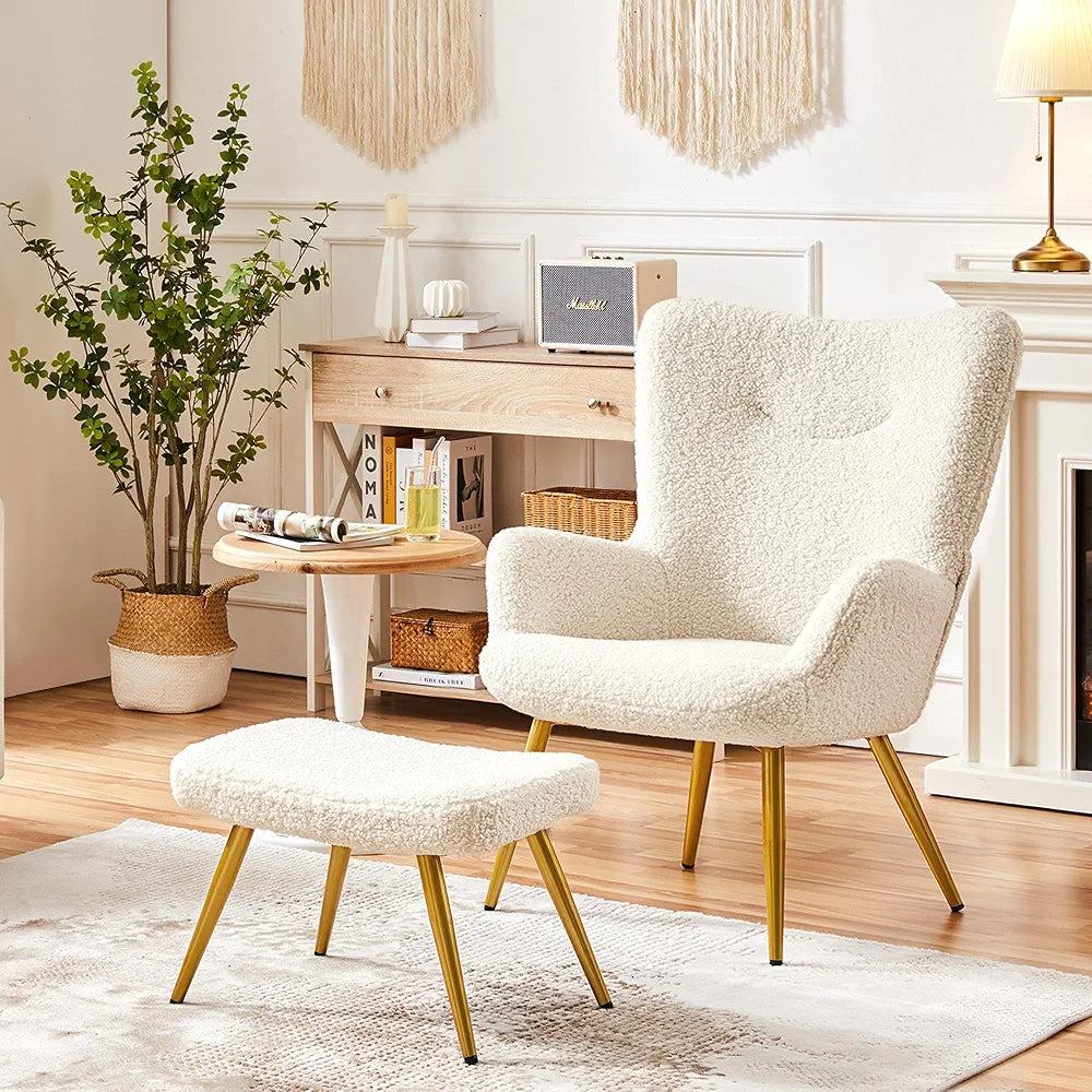 Yaheetech Teddy Chair with Footstool