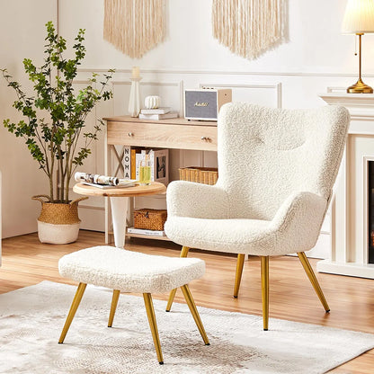 Yaheetech Teddy Chair with Footstool