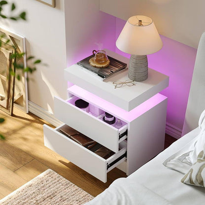White LED Nightstand Modern  Bedside Table