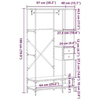 Clothes Rack Brown Oak Engineered Wood, Metal Compact