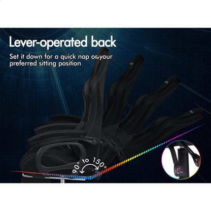 ALFORDSON Gaming Office Chair with LED Lights & 8 Point Massage