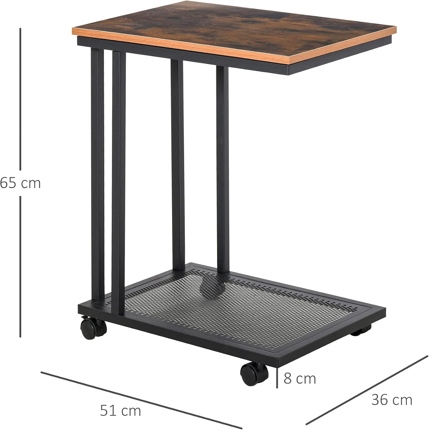 HOMCOM C Shaped Side Table with Wheels