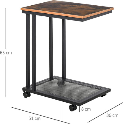 HOMCOM C Shaped Side Table with Wheels