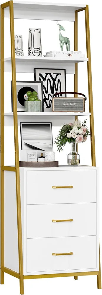 HOCSOK Bookcase Ladder Shelves+Drawers