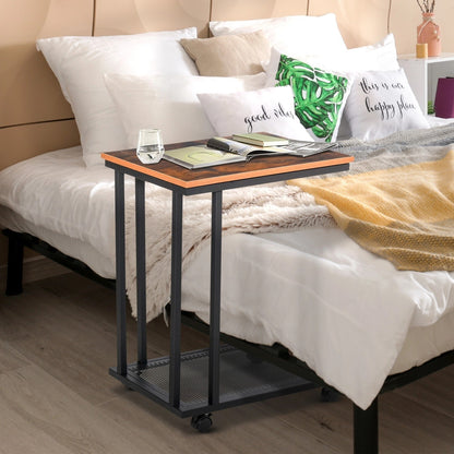 HOMCOM C Shaped Side Table with Wheels