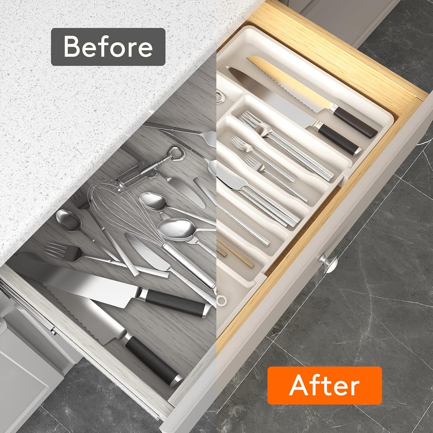 Extra Large Extendable Cutlery Storage Organizer (White)