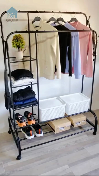 Clothes Rack on Wheels Double Poles