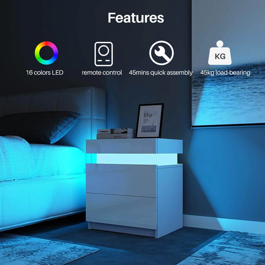 Kumar LED Light Bedside Table St-0064wh [2 Drawers][Nightstand]