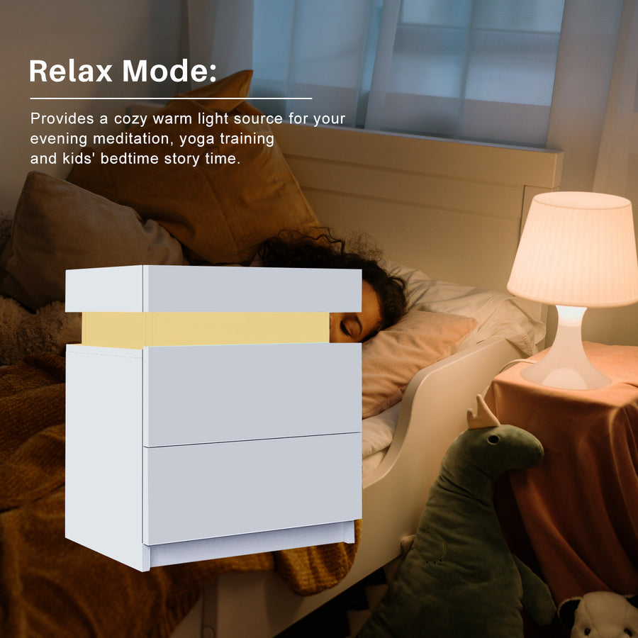 Kumar LED Light Bedside Table St-0064wh [2 Drawers][Nightstand]