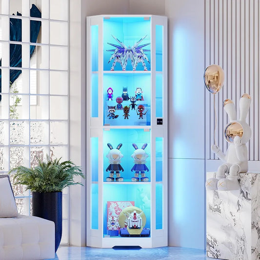 BROTTAR Corner Glass Display Cabinet with LED Lights