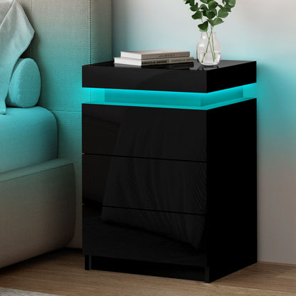 ALFORDSON LED Bedside Table with 3-Drawer