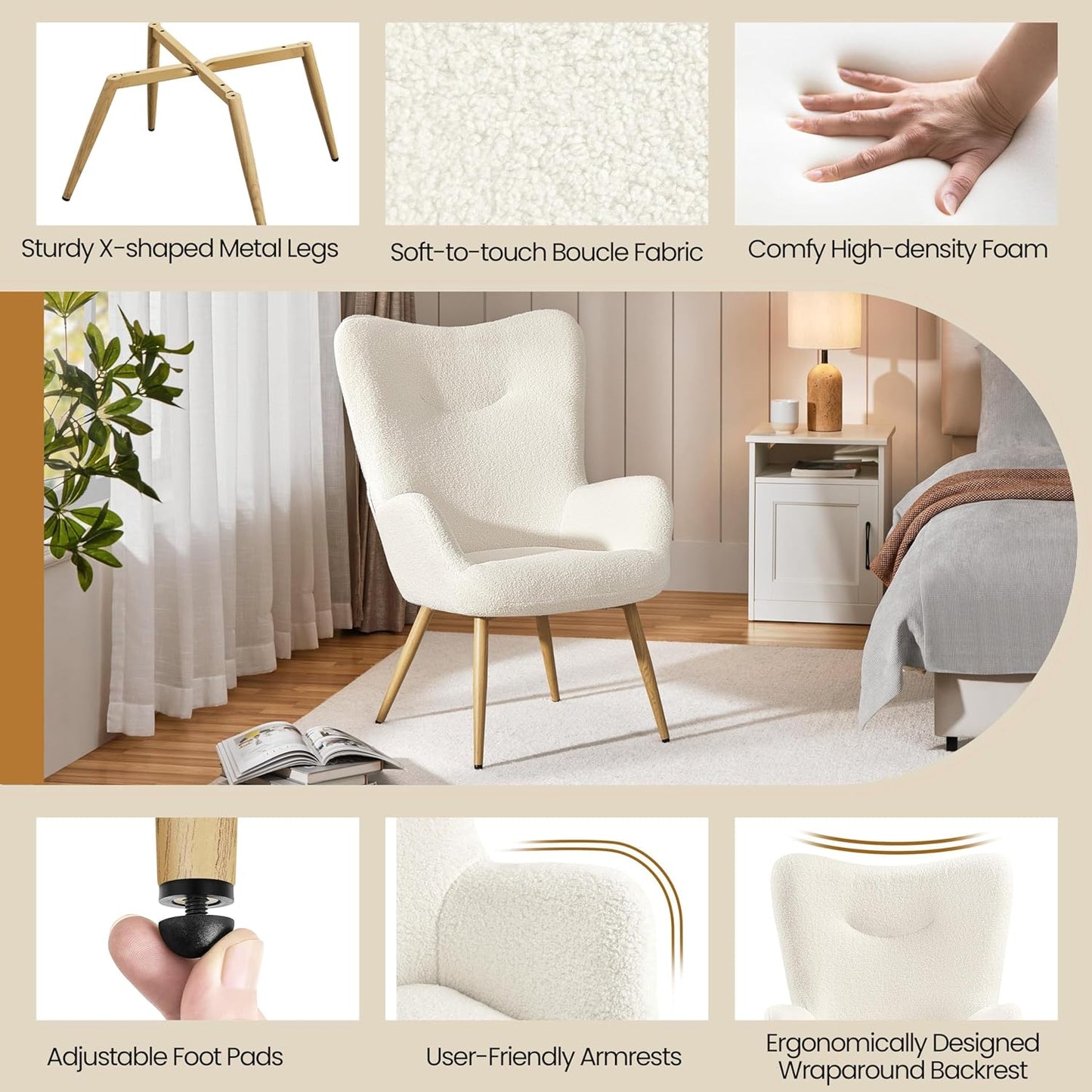 Yaheetech Modern Armchair Sherpa Fabric