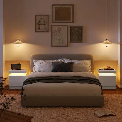 White LED Nightstand Modern  Bedside Table