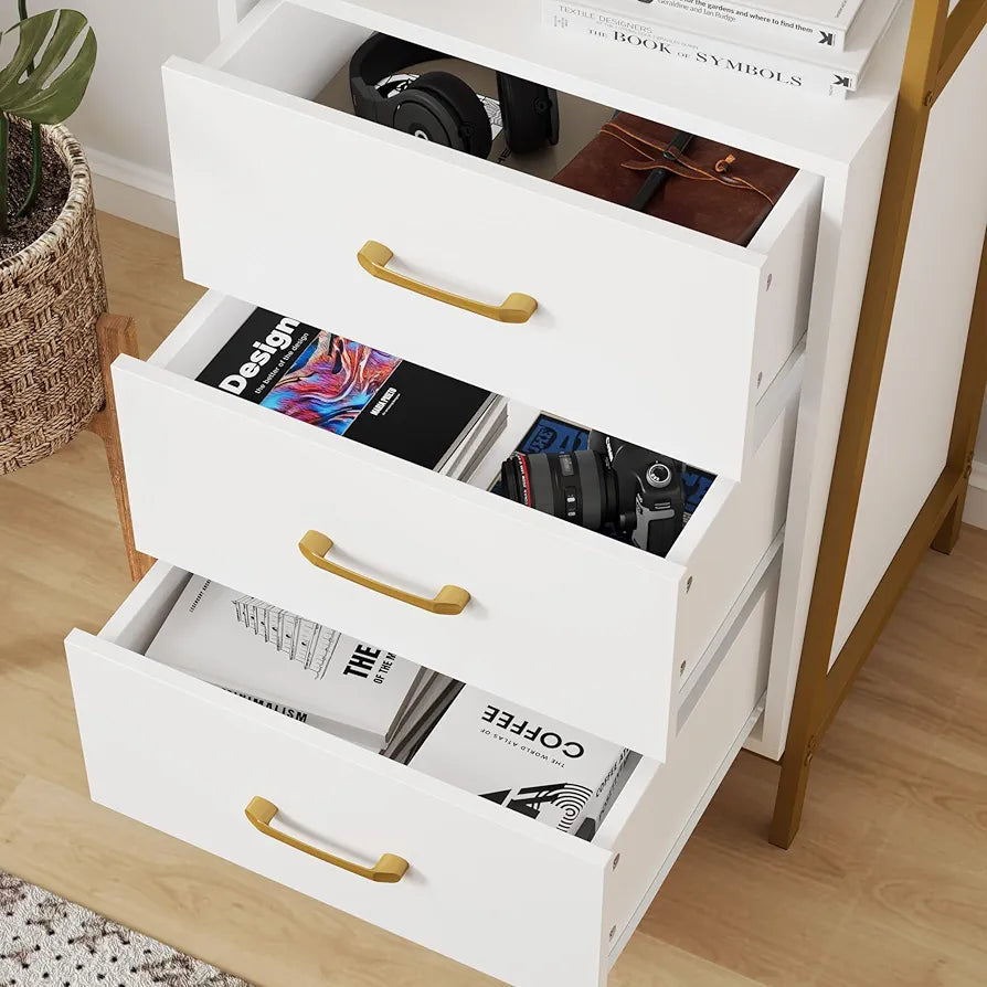 HOCSOK Bookcase Ladder Shelves+Drawers
