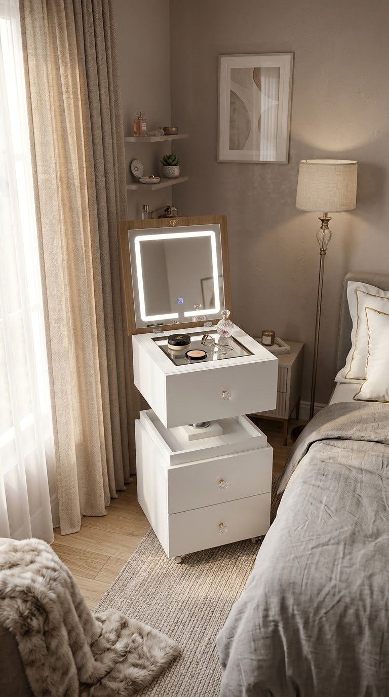 Modern Lift-Top Vanity With Smart Mirror & 6-Compartment Drawers