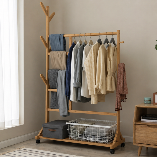 Bamboo Coat Clothes Rack Stand