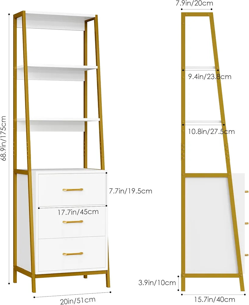 HOCSOK Bookcase Ladder Shelves+Drawers