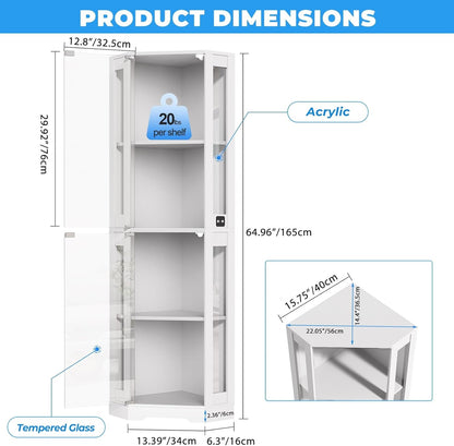 BROTTAR Corner Glass Display Cabinet with LED Lights