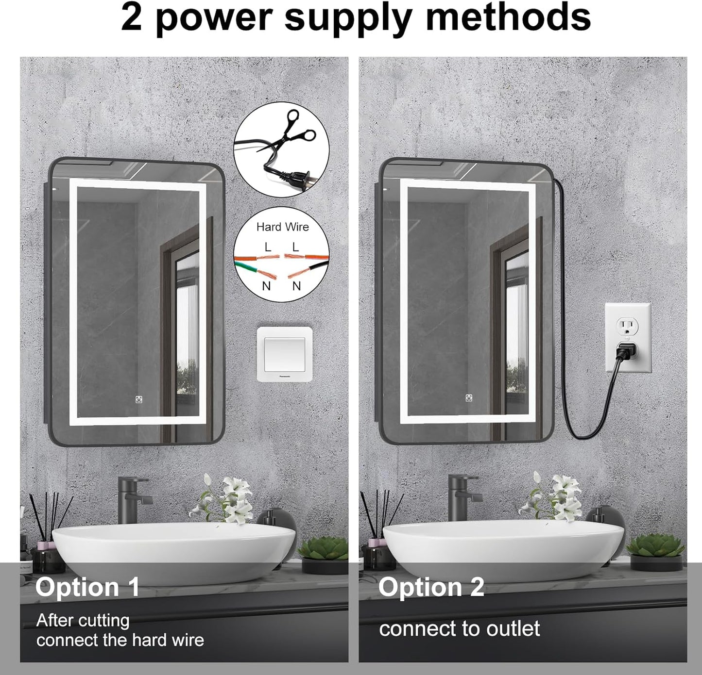 Mepplzian Black Medicine Cabinet with Lights