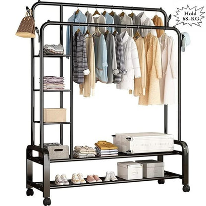 Clothes Rack on Wheels Double Poles