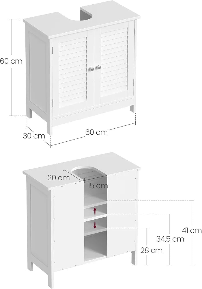 Vasagle BBC05WT Scandinavian Style Bathroom Cabinet, Undersink