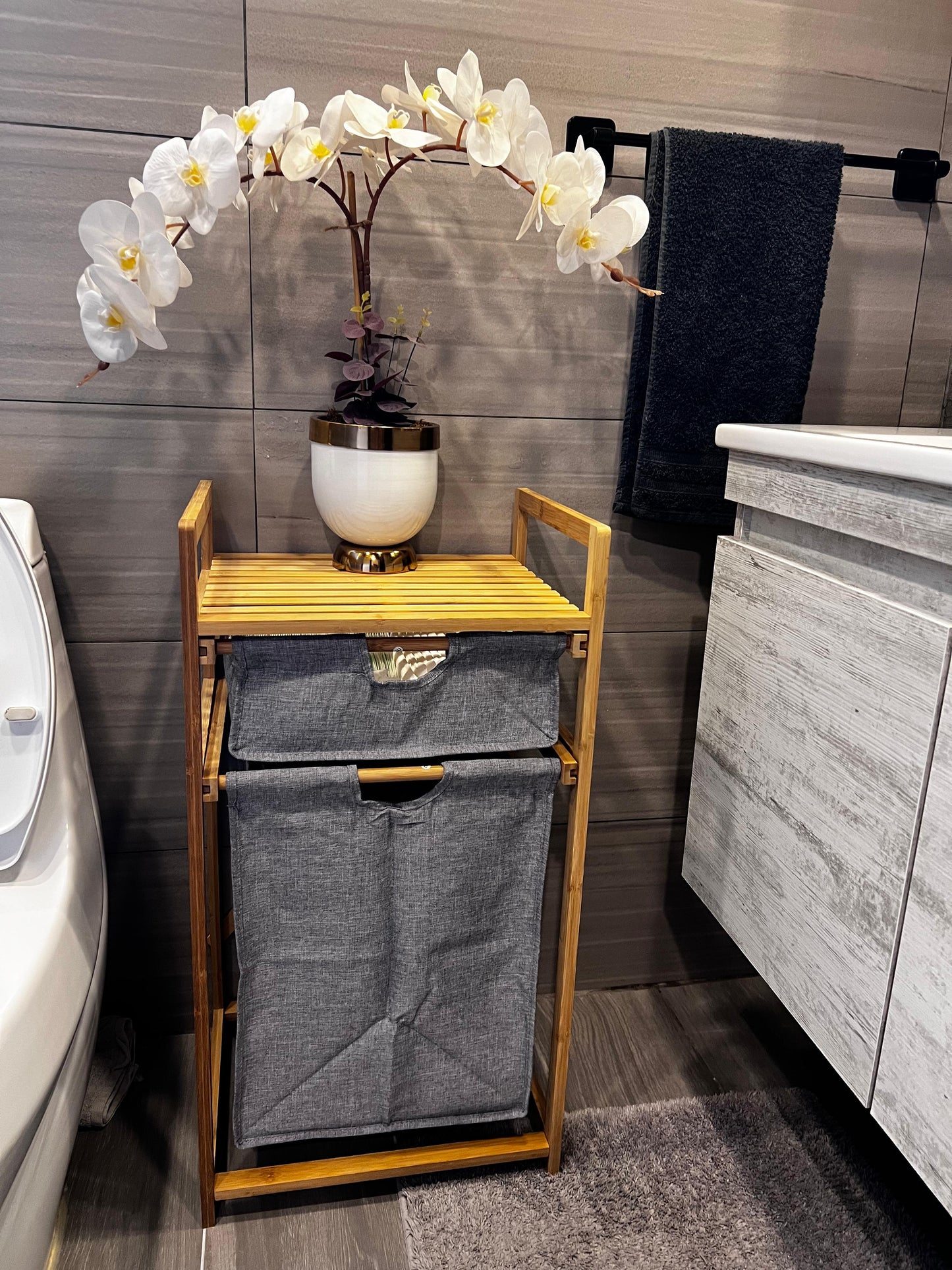 Bamboo 2-tier laundry basket