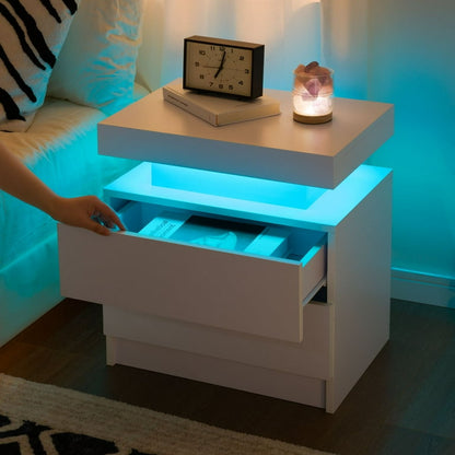 White LED Nightstand Modern  Bedside Table