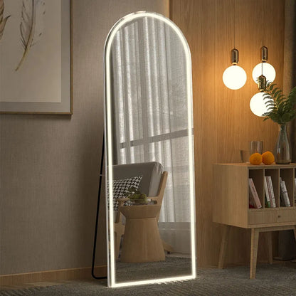 Elegant Arched Full Length Mirror with Lights, Dimmable Touch Switch, Free Standing/Wall Mounted, HD & Explosion-Proof