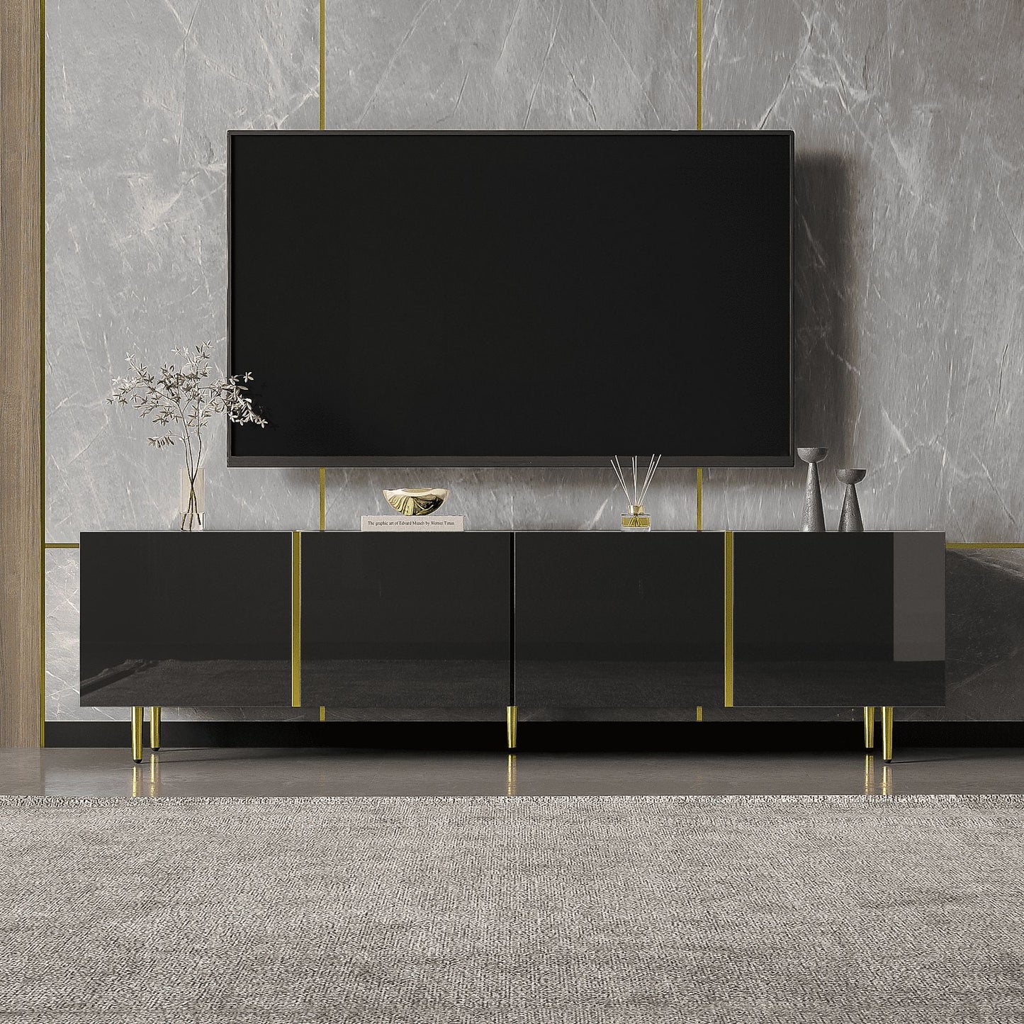 MURUL Mobile TV Stand Black Gold