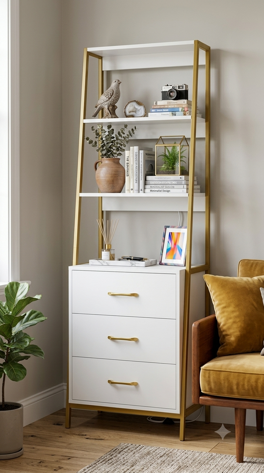HOCSOK Bookcase Ladder Shelves+Drawers