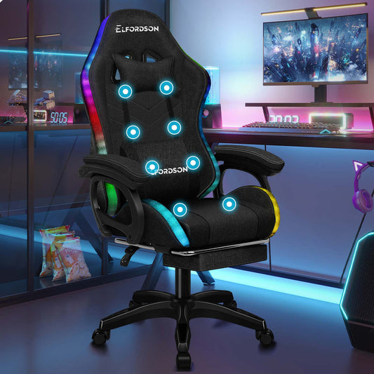 ALFORDSON Gaming Office Chair with LED Lights & 8 Point Massage