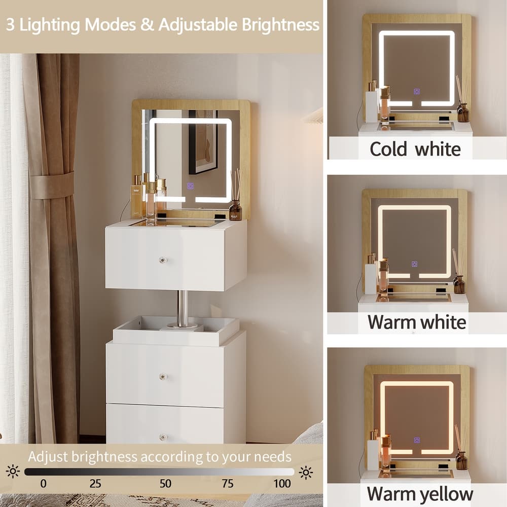Modern Lift-Top Vanity With Smart Mirror & 6-Compartment Drawers