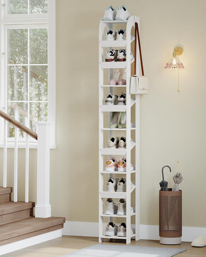 11 Tier Narrow Shoe Rack, Freestanding Closet Wooden