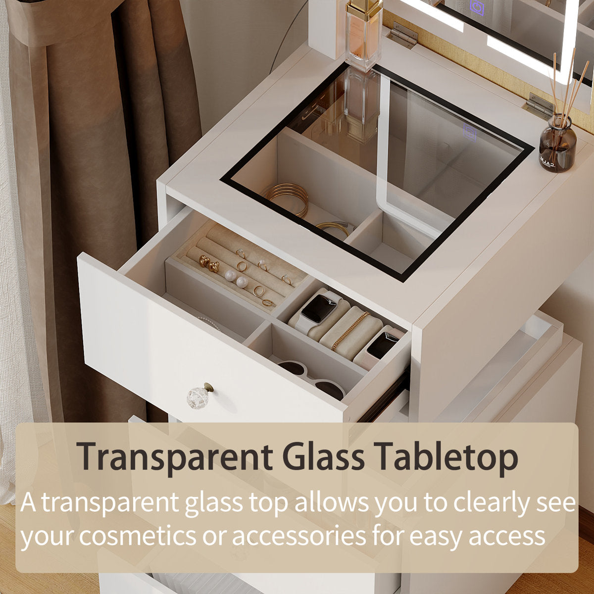 Modern Lift-Top Vanity With Smart Mirror & 6-Compartment Drawers