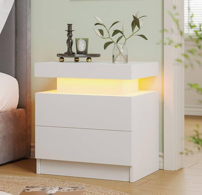 White LED Nightstand Modern  Bedside Table