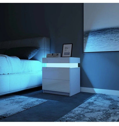 Kumar LED Light Bedside Table St-0064wh [2 Drawers][Nightstand]